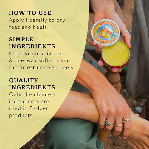 Badger Organic Foot Balm for Cracked Heels, 2 oz Moisturizing Treatment
