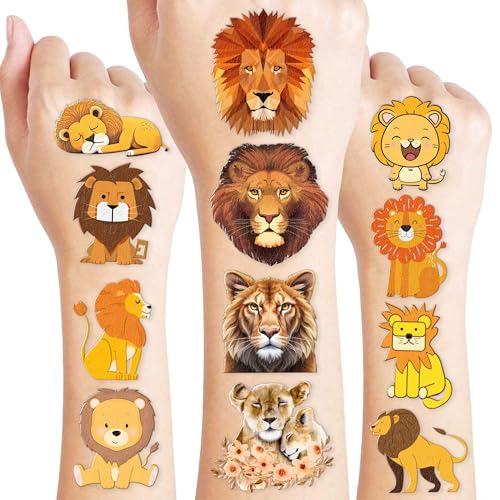 Kids & Adults Lion Temporary Tattoos 96-Pack Safari Jungle Party Decorations