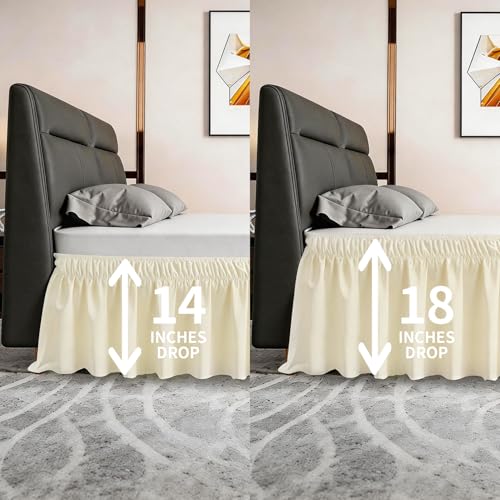 ANARACHON Queen Bed Skirt - Elastic Wrap Around Design, 14" Drop, Light Yellow