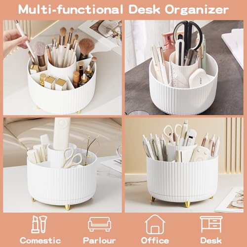 fanado 360¡Æ Rotate Makeup Brush Holder Organizer, Makeup Organizers Countertop, Makeup organization and Skincare Storage for Vanity, Desktop, Bathroom (White)