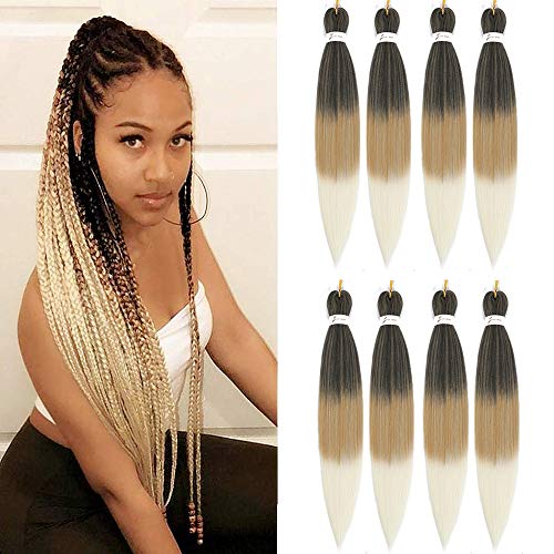 MIYPMUNS 26 Inch Pre-Stretched Ombre Braiding Hair 8 Packs Brown Blonde 1B/27/613