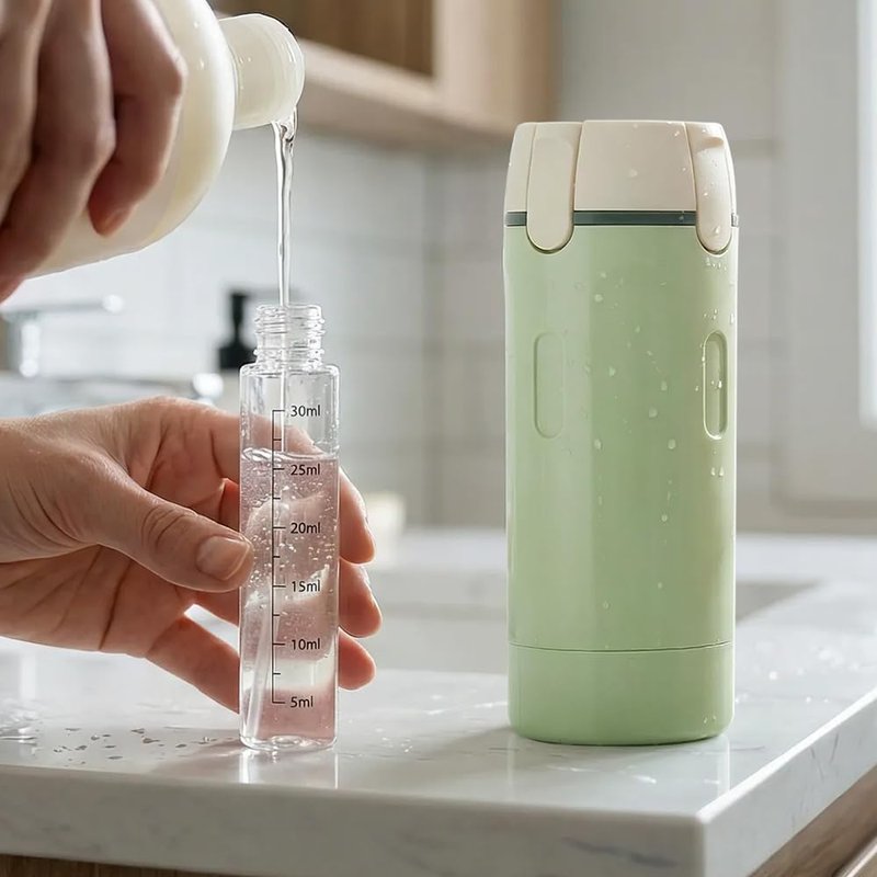 Travel Dispenser - 4-in-1 Portable Toiletry Bottles for Shampoo, Lotion, Conditioner | Travel Size Containers (Green)