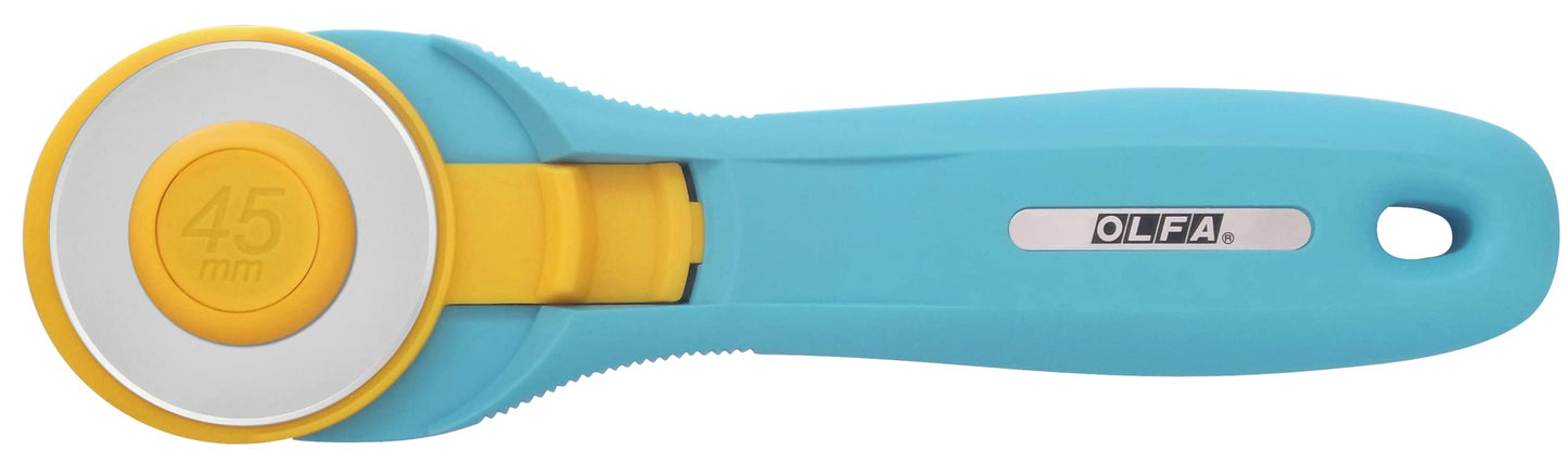 OLFA 45mm Quick-Change Rotary Cutter (RTY-2/C) - Rotary Fabric Cutter w/Blade Cover for Crafts, Sewing, Quilting, Replacement Blade: OLFA RB45-1 (Aqua)