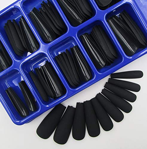 LoveOurHome 100pcs Matte Black Long Coffin Press-On Nails with Case