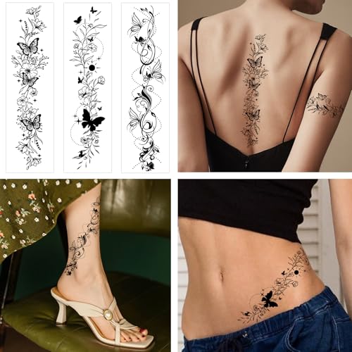 Konsait Style A Temporary Tattoos for Women & Girls - Elegant Flower & Butterfly Designs, 10 Sheets