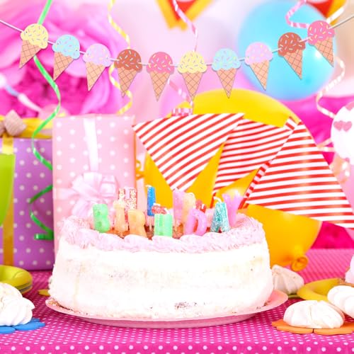 Ice Cream Banner Set - 4 Colorful Birthday Party Decorations