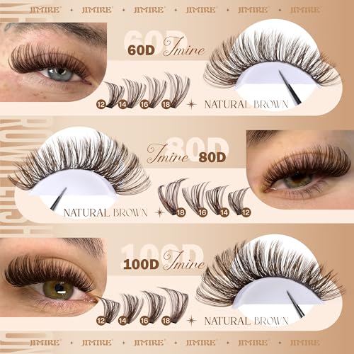 JIMIRE Brown Lash Clusters - 476Pcs Wispy D-Curl DIY Eyelash Extensions