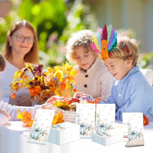 Fall Paper Guest Napkins - 100 Pack Blue Pumpkin Design for Thanksgiving