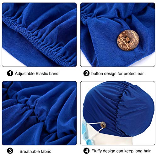 Geyoga 3 Pcs Bouffant Caps with Buttons - Navy Blue, Royal Blue, Blue | Unisex Medical Headwear
