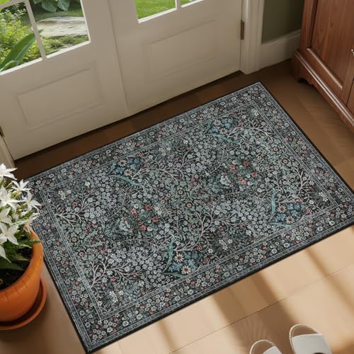 GarveeHome Vintage Floral 2x3 Area Rug - Soft, Washable, Non-Slip