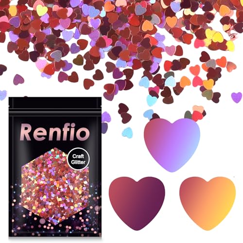 Renfio 1.75 Oz Holographic Heart-Laser Pink Glitter for Crafts