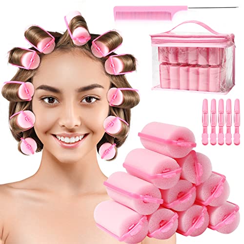 Heatless Foam Hair Rollers Set - 60 Pink Curlers for Overnight Styling, No Damage