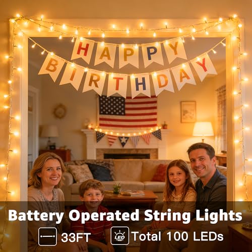 Ollny 100 LED Battery Operated Fairy Lights, 33FT Waterproof String Lights