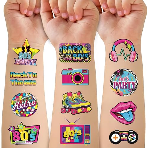 53 PCS 80s Temporary Tattoos for Kids Party Favors