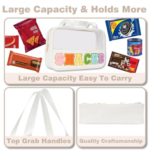 Snacks Bag Clear Chenille Varsity Letter Zipper Pouch Travel Makeup Bag Aesthetic Storage Organizer Pouches for Women with Glitter Patch Letters