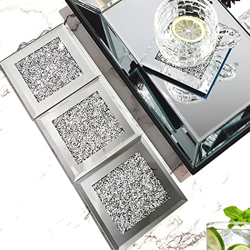 GIMORRTO 4-Piece Glass Mirrored Coaster Set - Crushed Diamond Design
