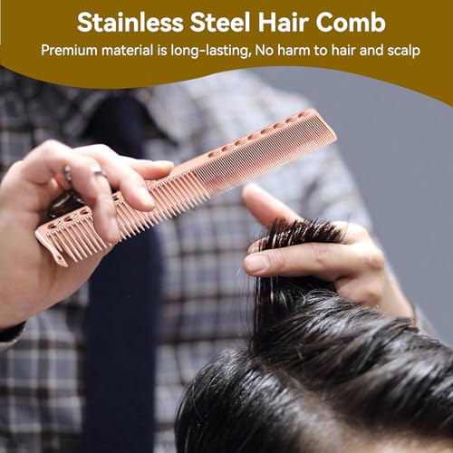 Agatige 2-Piece Stainless Steel Hair Cutting Comb, Professional Barber Tool
