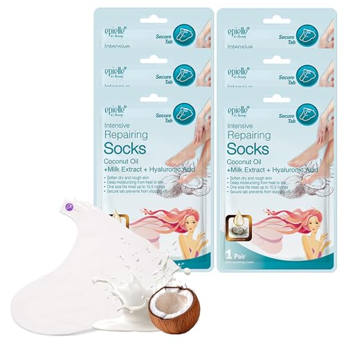 Epielle Intensive Repairing Foot Masks - 6 Pairs, Coconut Oil & Milk Extract