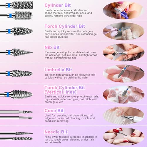 CGBE 10PCS Tungsten Carbide Nail Drill Bits Set - 3/32" Universal Shank