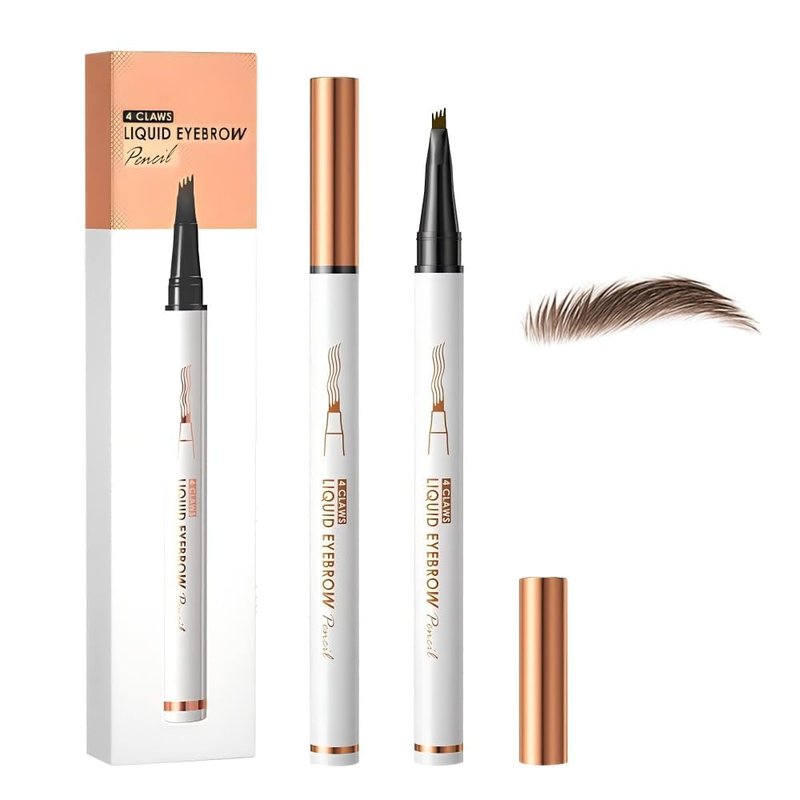 Microblading Eyebrow Pen - 3D Waterproof 4-Tip Pencil for Natural Makeup | Long-Lasting Dark Brown (2 Pcs)
