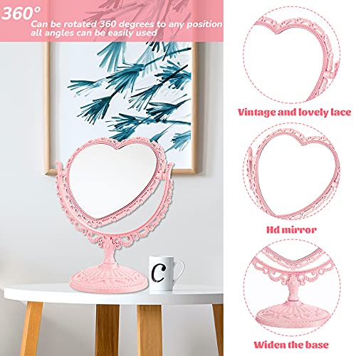 Jetec Pink Heart Shaped Desktop Makeup Mirror 360° Rotation Cosmetic Vanity