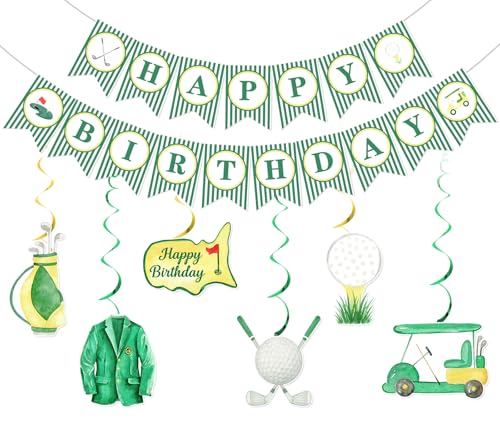 Golf Birthday Decorations Set - Happy Birthday Banner & Hanging Swirls