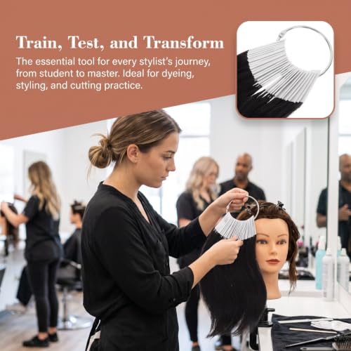 30-Piece Hair Color Ring with Real Human Hair Samples for Salon Use