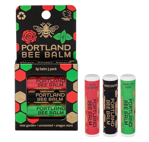 Portland Bee Balm All Natural Lip Balm 3 Pack | Unscented & Organic with Coconut & Olive Oil