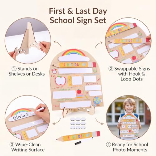 First Day of School Sign | Reusable Rainbow Wooden Photo Prop