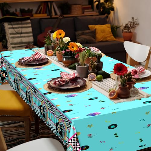 50s Theme Tablecloths - 3 Pack Plastic Table Covers for Parties