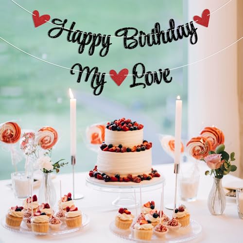 Happy Birthday My Love Banner - Black Glitter Party Decoration