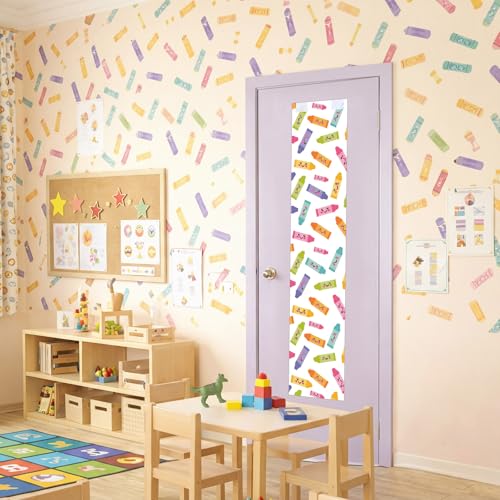 Peryiter Classroom Door Window Cover Curtains - Colorful Crayon Theme Blackout Drapes for Nursery & Office