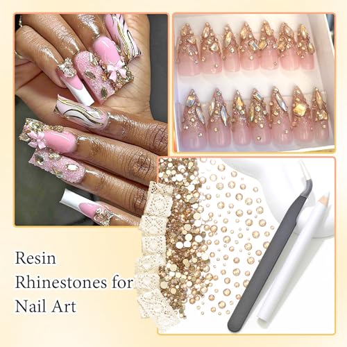 RODAKY 4000Pcs Champagne Flatback Rhinestones for Nails & Crafts - 6 Sizes