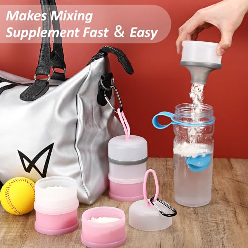 Baderke Protein Powder Travel Container Set with Funnels - Pink & White