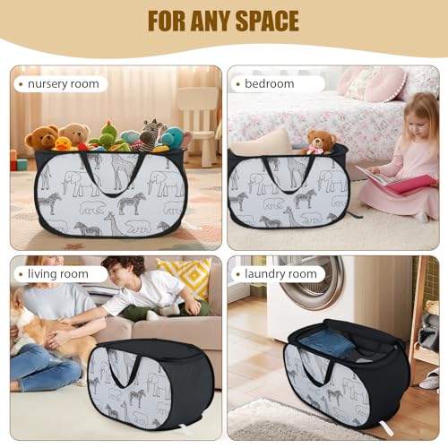 Stuffed Animal Storage Basket with Zipper Lid - Black