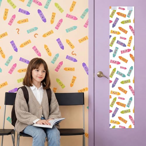 Peryiter Classroom Door Window Cover Curtains - Colorful Crayon Theme Blackout Drapes for Nursery & Office