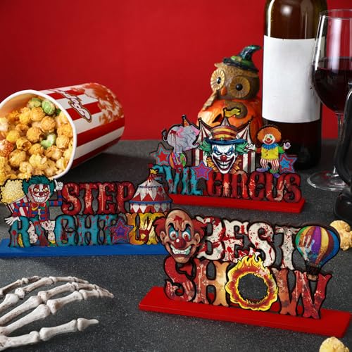 Horror Clown Circus Table Decorations - 6 Pcs Wooden Centerpieces