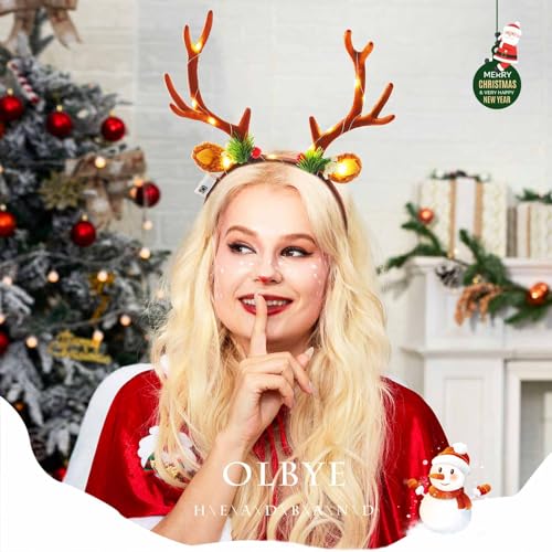 Olbye B Variation B Light Up Deer Antlers Headband for Women - Reindeer Ears Costume Accessory