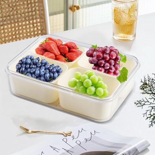 Divided Serving Tray with Lid - 4 Compartment Snack Container