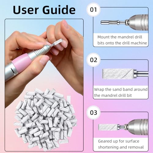 100 Pcs 180 Grit Mini Sanding Bands for Nail Drill - White