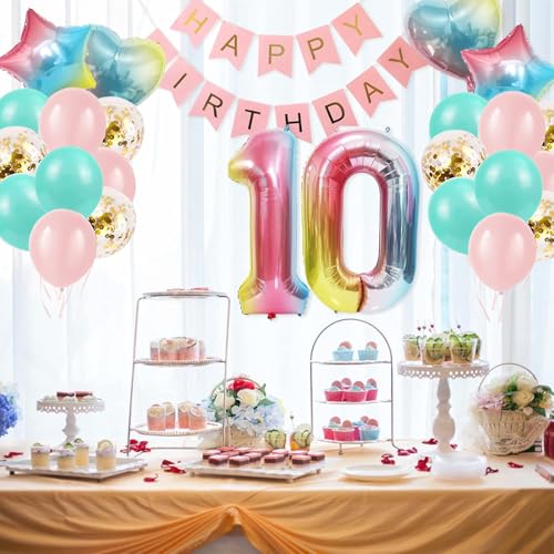 10th Birthday Party Balloons with Happy Birthday Banner Set