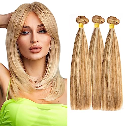 Brazilian Virgin Human Hair Straight Bundles - P27/613 Honey Blonde Highlight