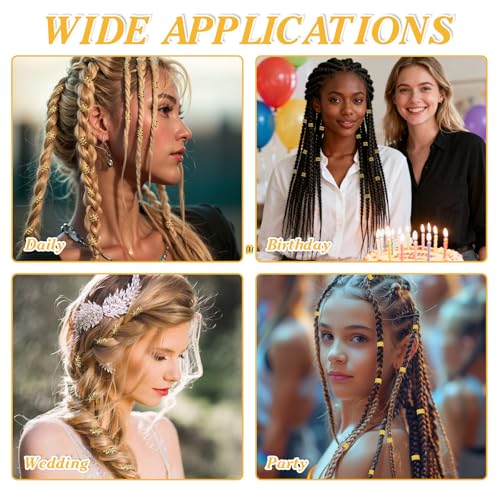 Redriver 100PCS Gold Hair Cuffs for Braids & Locs - Metal Dreadlock Accessories Set