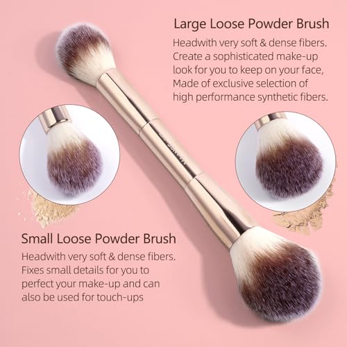 MAANGE Gold 3PCS Foundation Makeup Brush Set - Double-ended Kabuki & Blush Brushes