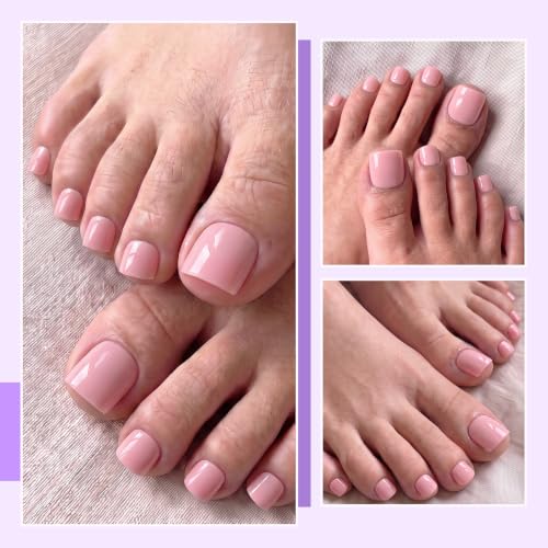 AddFavor Baby Pink Press-On Toenails Kit with 240 Fake Nails & Accessories