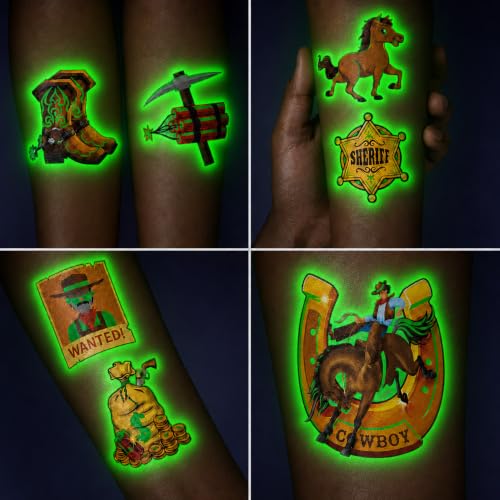 96 PCS Glow in The Dark Cowboy Temporary Tattoos for Kids