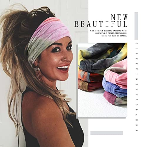 Stylish Tie Dye Knotted Turban Headbands - 6 Pcs Non-Slip Hairbands