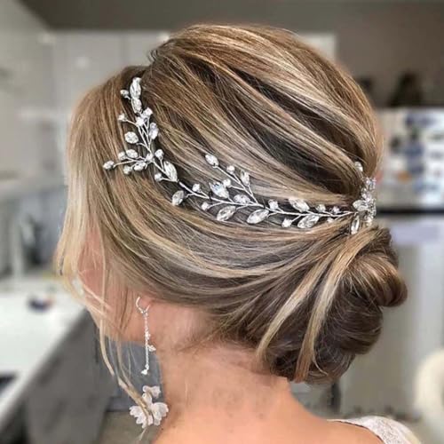 Silver Rhinestone Leaf Bridal Hair Vine | Elegant Wedding Hair Accessory