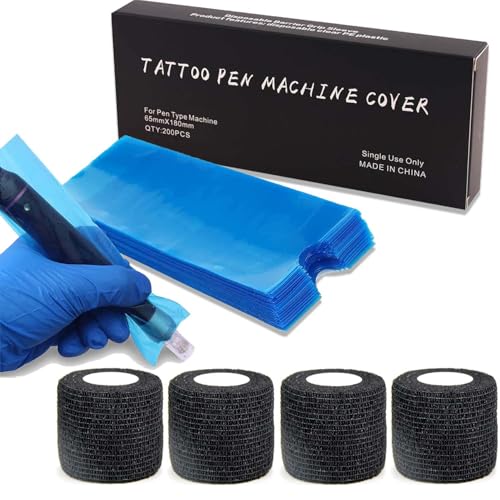 Gakonp 200pc Tattoo Pen Covers with 4 Grip Tapes – Pro-Grade Protective Kit