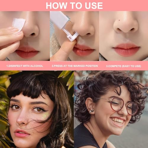 Nose Piercing Gun Kit - 6 Piece Disposable Set with 2 Guns & Tools